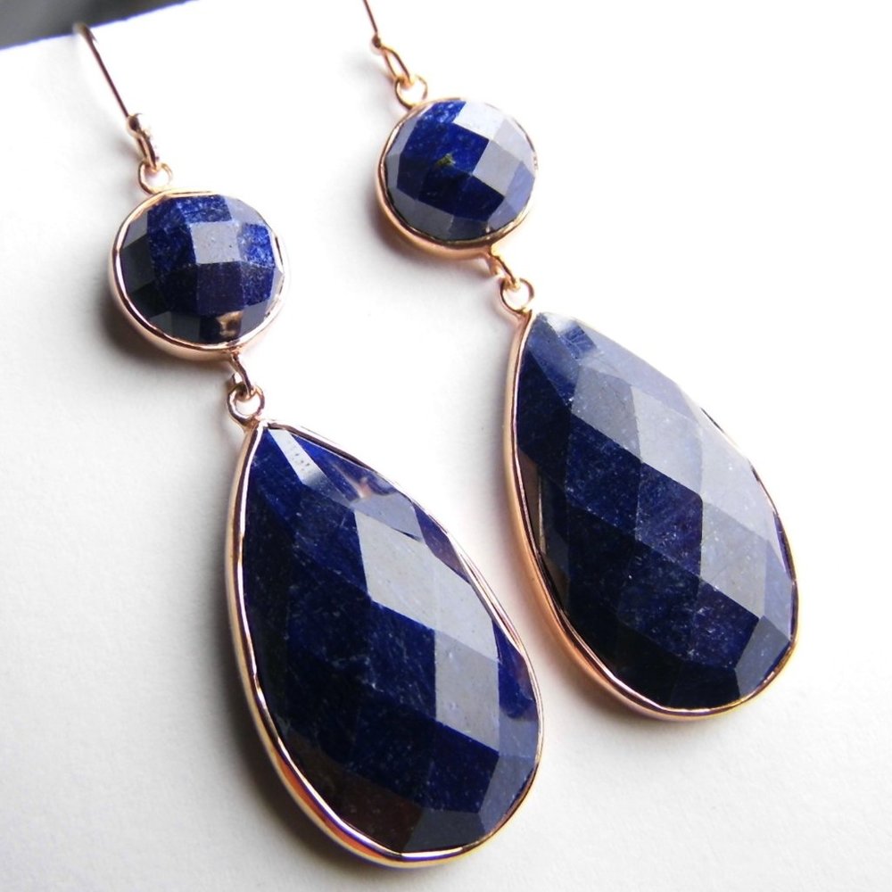 56 ctw SAPPHIRE Rose gold over Silver Earrings - Picture 1 of 8
